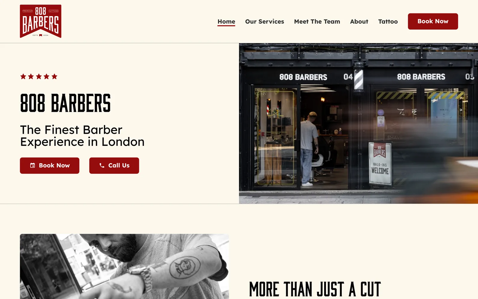 808 Barbers website homepage