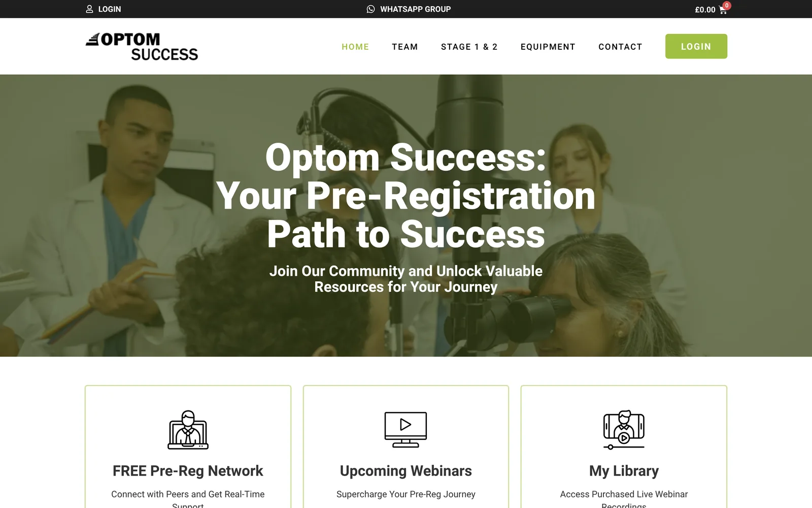 Optom Success homepage