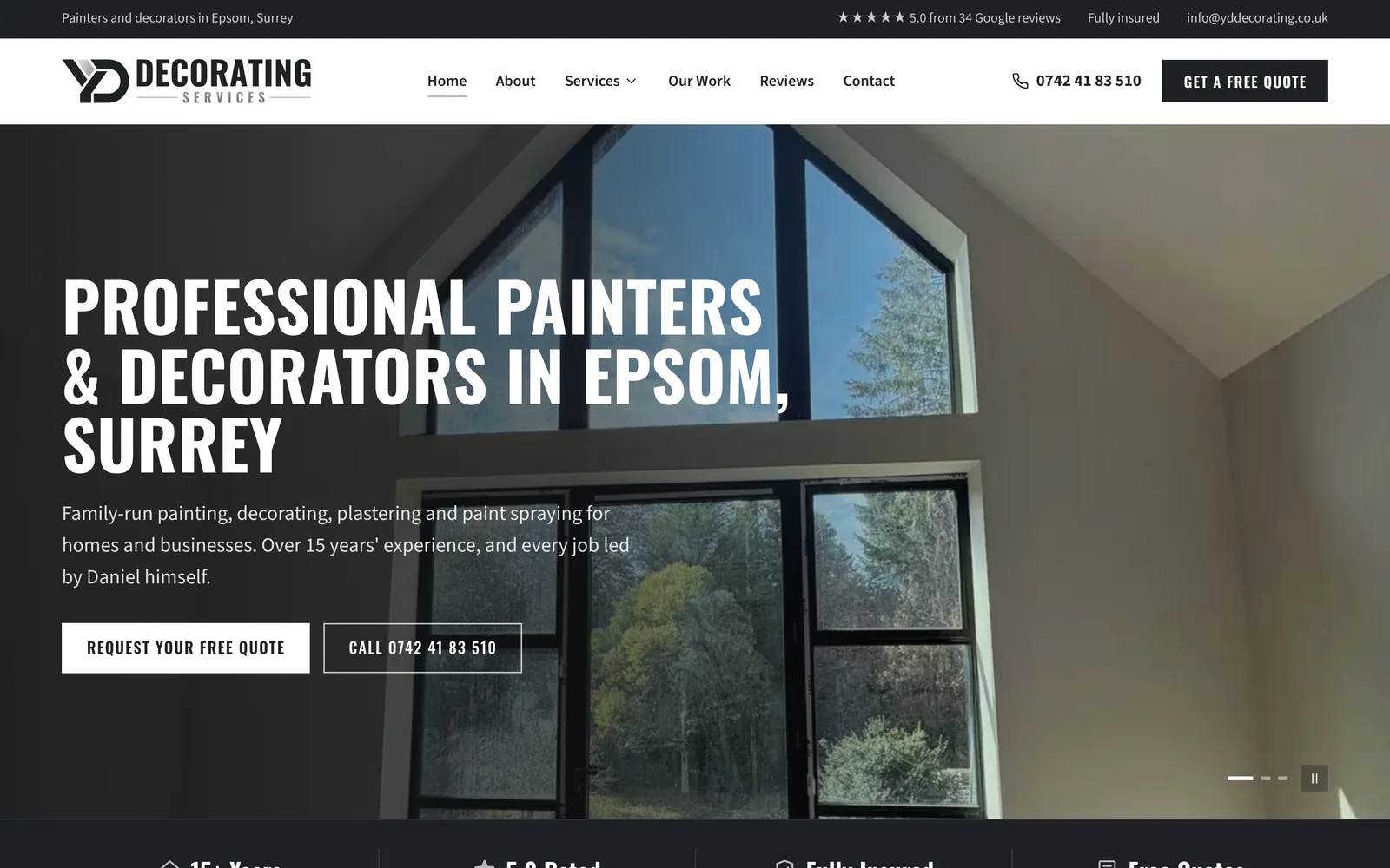 YD Decorating Services website homepage